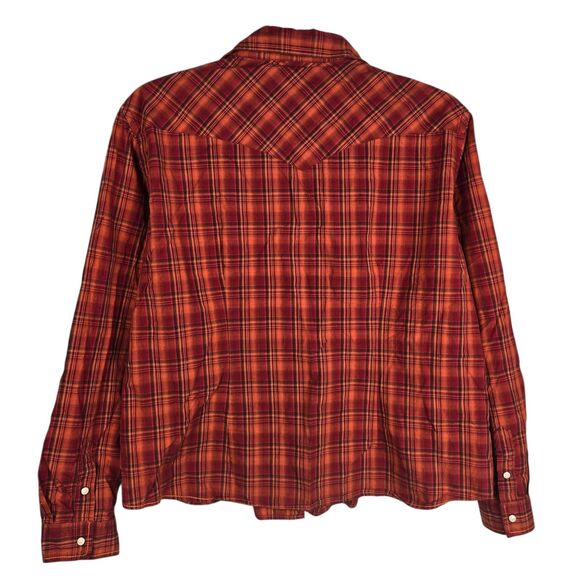Panhandle Rough Stock Shirt XXL Snap Button Embroider Plaid Orange Red Flip Cuff - Picture 6 of 9